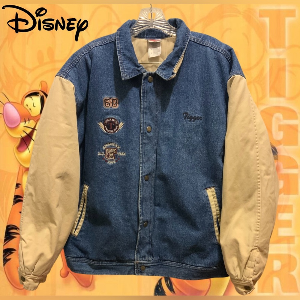 VTG DISNEY 90s "Tigger" Denim Blue & Cream Varsity Bomber Jacket Size L Unisex